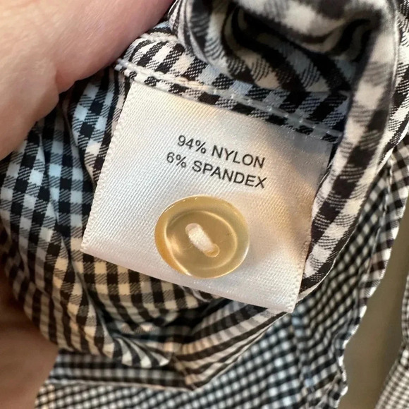 Peter Millar Black White Checkered Button Down Ruffle Collar Sleeve Blouse XS - Picture 7 of 10